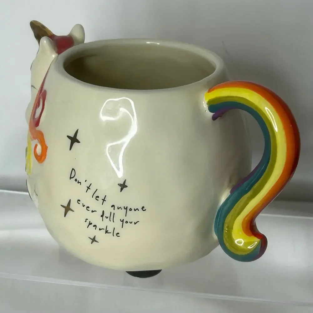 Natural Life Unicorn Mug Rainbow Handle Gold Stars Don’t Dull Your Sparkle